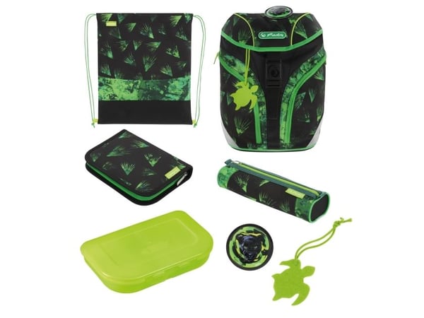 Herlitz SoftLight Plus Greenline Explorer, Lunchboks, Pennal, Pencil pouch, Skolesekk, Sportsbag, Gutt, Barneskole, Ryggsekk, 18 l, Forlomme, Sidel...