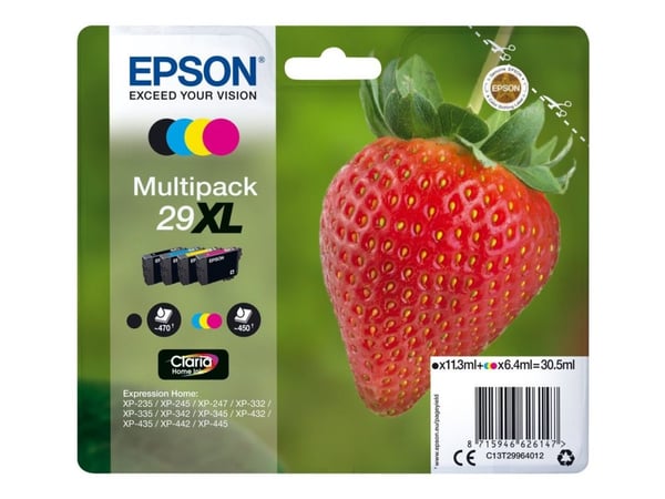 Epson 29XL Multipack - 4-pack - 30.5 ml - XL - svart, gul, cyan, magenta - original - blære med RF/lyd-alarm - blekkpatron - for Expression Home XP...