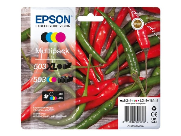 Epson C13T09R94010, Korkea (XL) värintuotto, Musta, Syaani, Magenta, Keltainen, 9,2 ml, 9,9 ml, 4 kpl, Monipakkaus