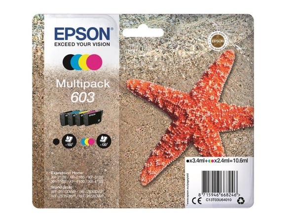 Epson Multipack 4-colours 603 Ink, Perusvärintuotto, 3,4 ml, 2,4 ml, 150 sivua, 1 kpl, Monipakkaus
