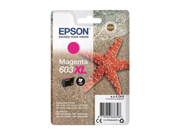 Epson Singlepack Magenta 603XL Ink, Korkea (XL) värintuotto, 4 ml, 1 kpl