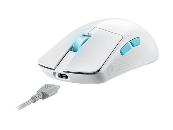 ASUS ROG Harpe Ace - Aim Lab Edition - mus - optisk - 5 knapper - kablet, trådløs - USB, Bluetooth 5.1, 2.4 GHz - USB ROG Omni trådløs mottaker - hvit
