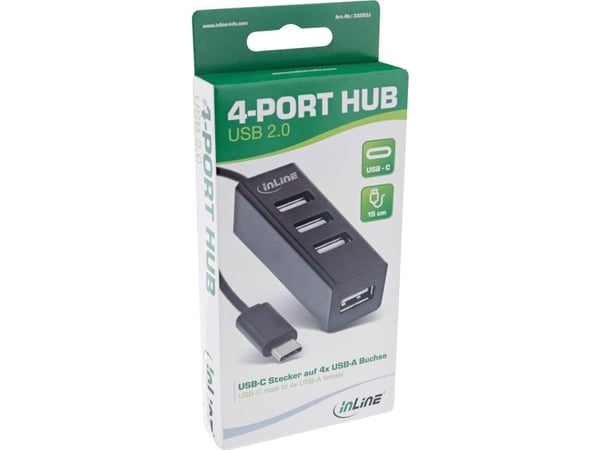 InLine 33293J, USB 2.0 Type-A, USB 2.0 Type-A, 480 Mbit/s, musta, Muovi, 0,015 m