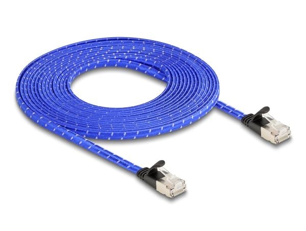 Delock - Nettverkskabel - RJ-45 (hann) til RJ-45 (hann) - 5 m - U/FTP - CAT 6a - uten hindringer, flat, flettet belegg - blå