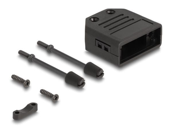 Delock - Koblerhette - D-Sub , for 9 pin male / female, plastic, with strain relief - svart