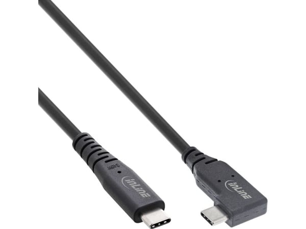 USB4 cable, USB Type-C, one side angled, PD 240W, 8K60Hz, TPE black, 1.5m
