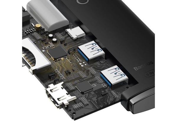 Baseus WKQX050001, USB Type-C, HDMI, USB 3.2 Gen 1 (3.1 Gen 1) Type-A, USB Type-C, MicroSD (TransFlash), SD, 5000 Mbit/s, 2160p, musta
