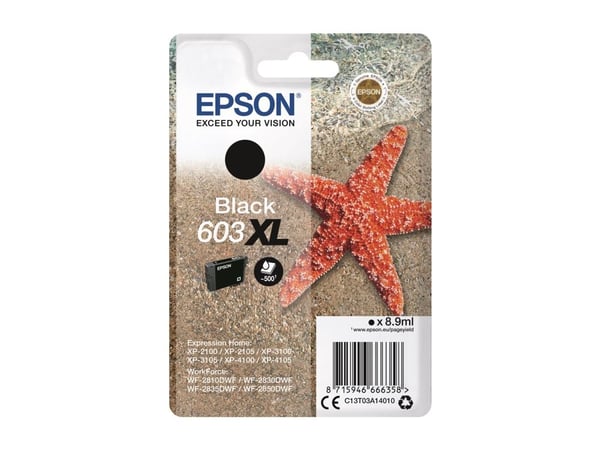 Epson 603XL - 8.9 ml - XL - svart - original - blære med RF/lyd-alarm - blekkpatron - for Expression Home XP-2150, 2155, 3150, 3155, 4150, 4155; Wo...