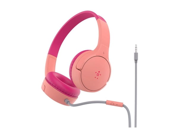 Belkin SoundForm Mini - Hodetelefoner med mikrofon - on-ear - kablet - 3,5 mm jakk - rosa