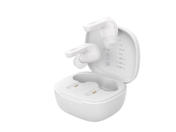 Belkin SoundForm Motion - True wireless-hodetelefoner med mikrofon - i øret - Bluetooth - aktiv støydemping - lydisolerende - hvit