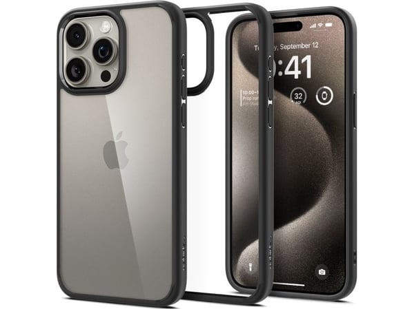 Spigen ACS06449, Suojus, Apple, iPhone 15 Pro Max, 17 cm (6.7"), Musta, Läpinäkyvä