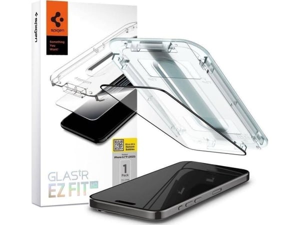 Spigen Glas.tR EZ Fit HD, Apple, iPhone 15 Pro Max, Musta, Läpinäkyvä, 1 kpl