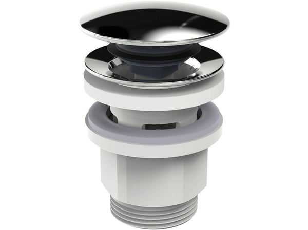 Oras komplett 1 1/4" Push Up krom/komposit bottenventil för diskho med eller utan bräddavlopp Ø66,5 mm totalhöjd 77,5–94,5 mm