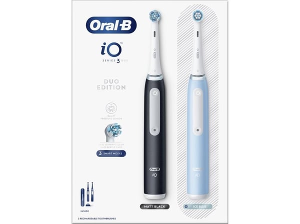 Braun iOG3d.2i6.2K Oral-B iO3 elektrisk tannbørste matt svart/isblå Duo Pack Edition