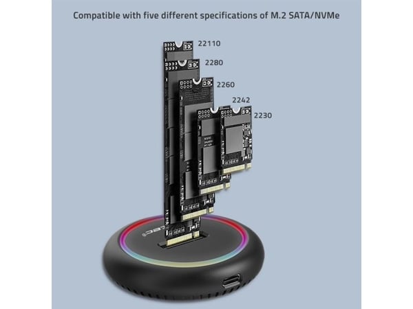 Qoltec 52275 M.2 SSD-drev telakointiasema | SATA | NVMe | USB-C | 2 TB