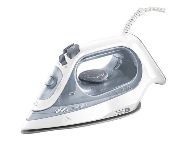 Braun TexStyle 3 SI 3054 GY - Dampstrykejern med automatisk slukking - såleplate: FreeGlide 3D SuperCeramic - 2400 W - grå