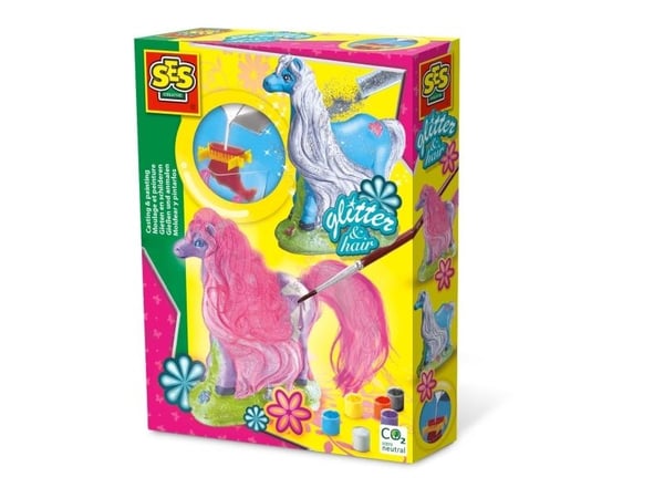 SES Creative Children''s Glitter Hair Horses Casting and Painting Set, Støpe/malesett for barn, 5 år, Flerfarget