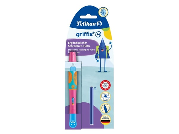 Pelikan griffix, Rosa, Fyllesystem med patron, Blå, Plast, Rustfritt stål, Høyrehendt