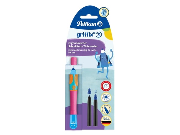 Pelikan griffix, Tynn penn, Rosa, Blå, Plast, Høyrehendt, Blister