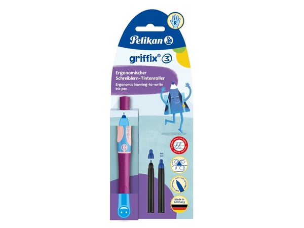 Pelikan griffix, Tynn penn, Bærsmak, Blå, Plast, Høyrehendt, Blister