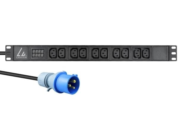 Lanview - Strømfordelingslist (kan monteres i rack) - 16A, AMP meter - AC 230 V - enkeltfase - inngang: IEC 60309 - utgangskontakter: 10 (10 x IEC ...