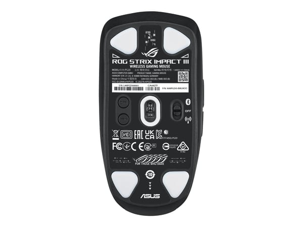 ASUS ROG Strix Impact III - Mus - optisk - 7 knapper - kablet, trådløs - USB, Bluetooth 5.1, 2.4 GHz - USB ROG Omni trådløs mottaker - svart