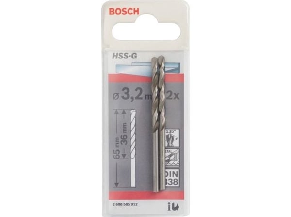Bosch HSS-G - Bor - bor - 2 deler - 3.2 mm - cylindrical - lengde: 65 mm