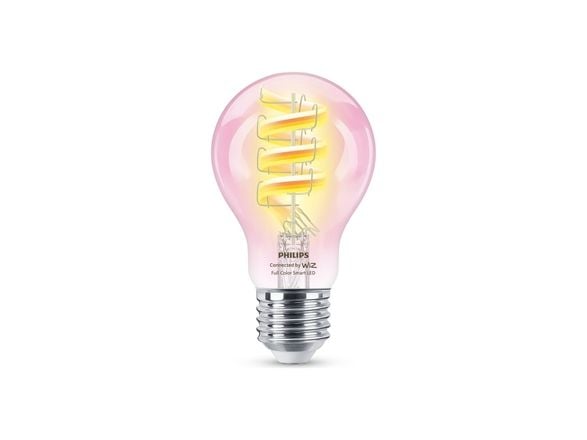 Philips Älykäs RGB-filamenttilamppu, A60, E27-kanta, 470 lm, Älylamppu, Wi-Fi/Bluetooth, Läpinäkyvä, Wi-Fi 4 (802.11n), 802.11b, 802.11g, LED, E27