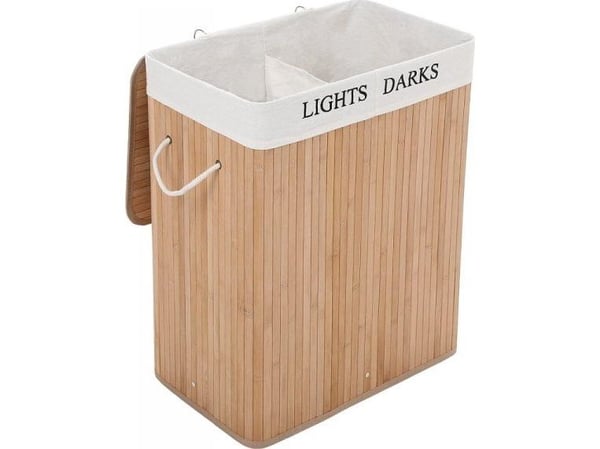Songmics vaskekurv i bambus med 2 rom 52x63x32 cm