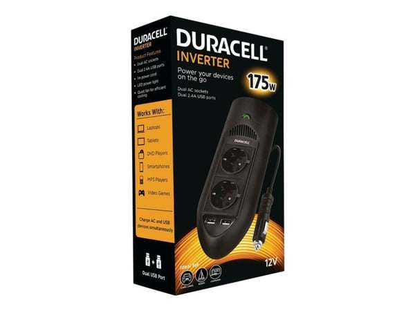 Duracell - DC AC invertteri - 175 Watt - lähtöliitännät: 2 - Eurooppa - musta
