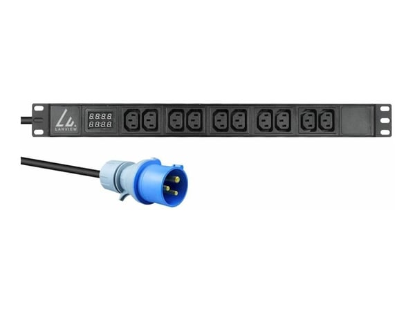 Lanview - Strømfordelingslist (kan monteres i rack) - 16A, AMP meter - AC 230 V - enkeltfase - inngang: IEC 60309 - utgangskontakter: 10 (10 x IEC ...