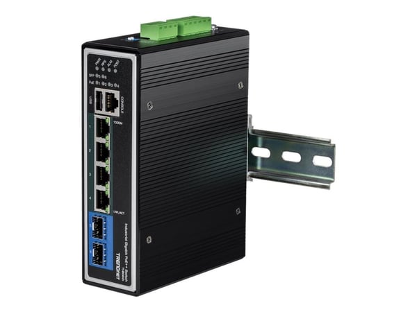 TRENDnet TI-BG62i - Switch - industriell - L2+ - Styrt - 4 x 10/100/1000 (PoE++) + 2 x Gigabit SFP - DIN-skinnemonterbar - PoE++ (360 W) - TAA-samsvar