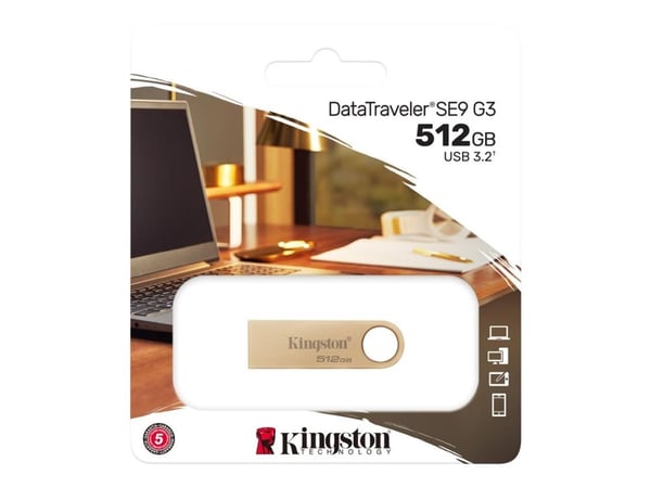 Kingston DataTraveler SE9 G3 - USB-flashstasjon - 512 GB - USB 3.2 Gen 1 - gull