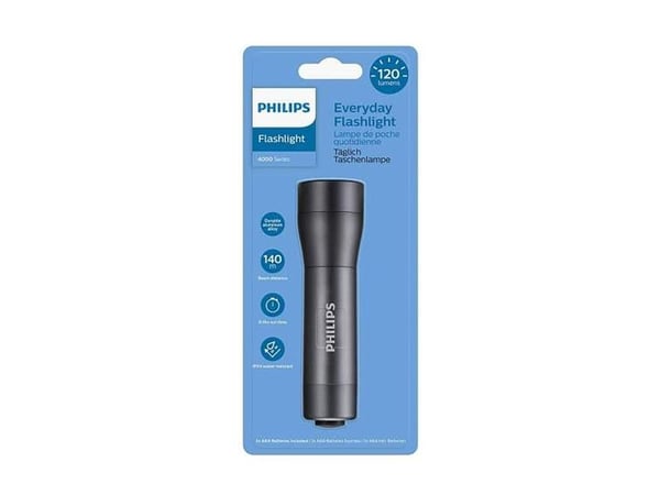 Philips 4000 series SFL4000T/10, Lommelykt, Sort, Aluminium, IPX4, LED, 120 lm