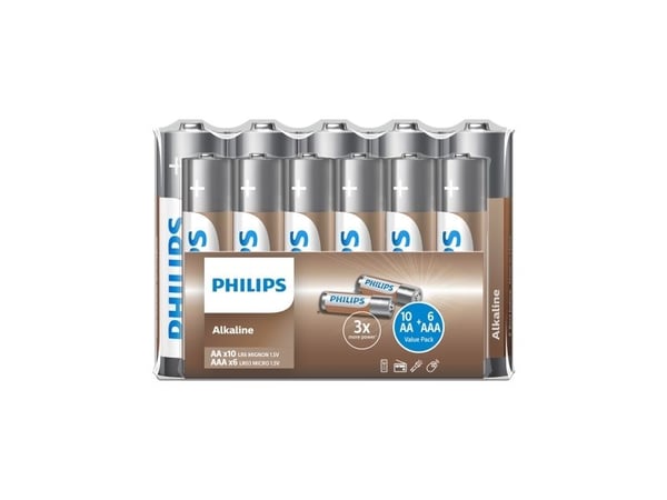 Philips LR036A16F/10, Engangsbatteri, AA, AAA, Alkalinsk, 1,5 V, 16 stykker, 300 g