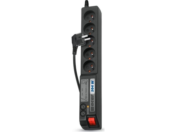 ACAR 504 W, 5 AC-utganger, 230 V, 50 Hz, 2300 W, 10 A, Sort