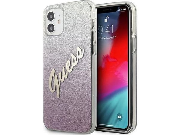 Guess GUHCP12SPCUGLSPI iPhone 12 mini 5,4" rosa/rosa hårdskal Glitter Gradient Script