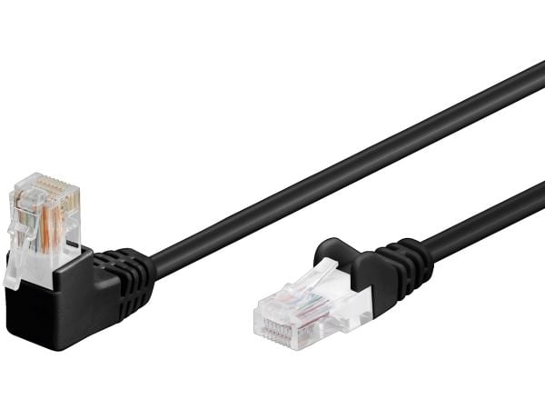 goobay - Nettverkskabel - RJ-45 (hann) til RJ-45 (hann) - 5 m - UTP - CAT 5e - formstøpt, uten hindringer, 90° kontakt - svart