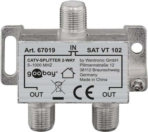 goobay SAT VT 102 - Satellittantennedeler - F-kopling hunn til F-kopling hunn