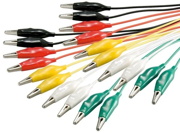 goobay - Tehotestikaapeli - alligaattoriliitin alligaattoriliittimeen - 250 V - 2,5 A - 48 cm - musta, valkoinen, keltainen, punainen, vihreä (10 kpl)