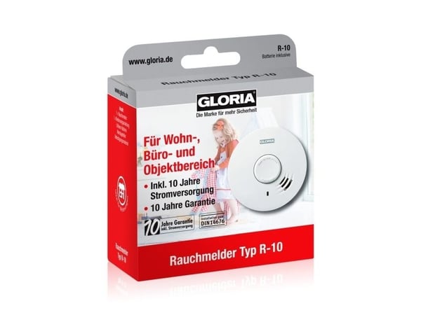 Gloria R-10 002518.0015 røykvarsler inkl. 10 års batteri batteridrevet (002518.0015)