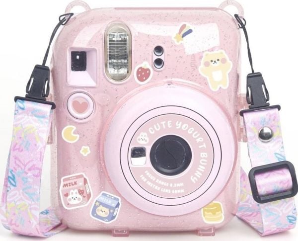 Fodral LoveInstant för FujiFilm Fuji INSTAX Mini 12 + klistermärken och ficka / Yoghurts kanin / rosa glitter