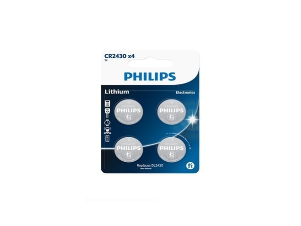 PHILIPS knapcellebatteri lithium CR2430 4-pak - 2292444