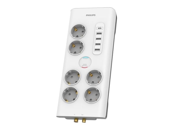 PHILIPS ylijännitesuoja 6 pistorasiaa + 4 x USB-A + 1 x USB-C