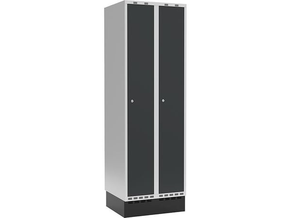 GarderobeSkab 2x300mm m/lige tag, antracit dør med greb for hængelås og sokkel