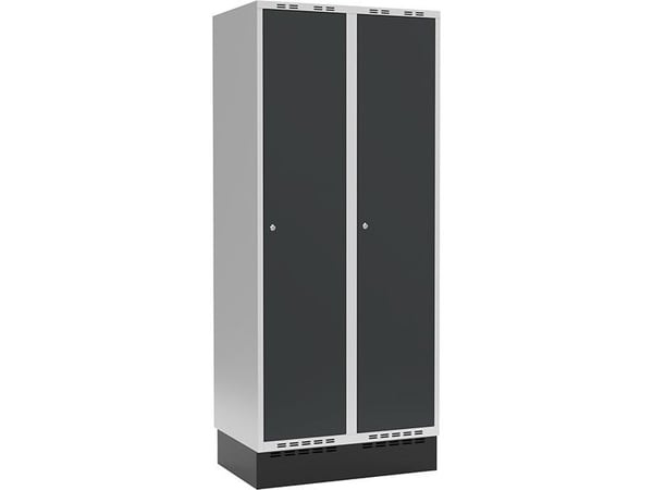 GarderobeSkab 3x400mm m/lige tag, antracit dør med greb for hængelås og sokkel