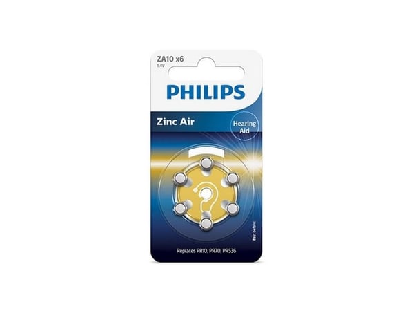 PHILIPS batteri zinc air 1.4V 6-pak gul