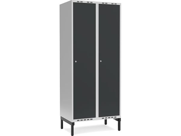GarderobeSkab 2x400mm m/lige tag, blå dør med greb for hængelås og benramme
