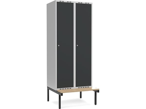 GarderobeSkab 2x400mm m/lige tag, antracit dør med cylinderlås og siddebænk