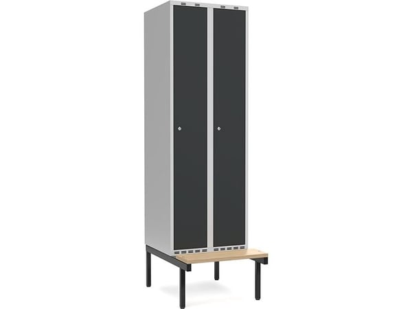 GarderobeSkab 3x300mm m/lige tag, blå dør med cylinderlås og siddebænk